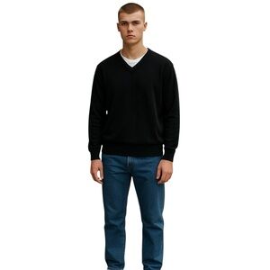 346 Brooks Brothers Black‎ Fine Italian Merino Wool Sweater Mens Size XL V Neck